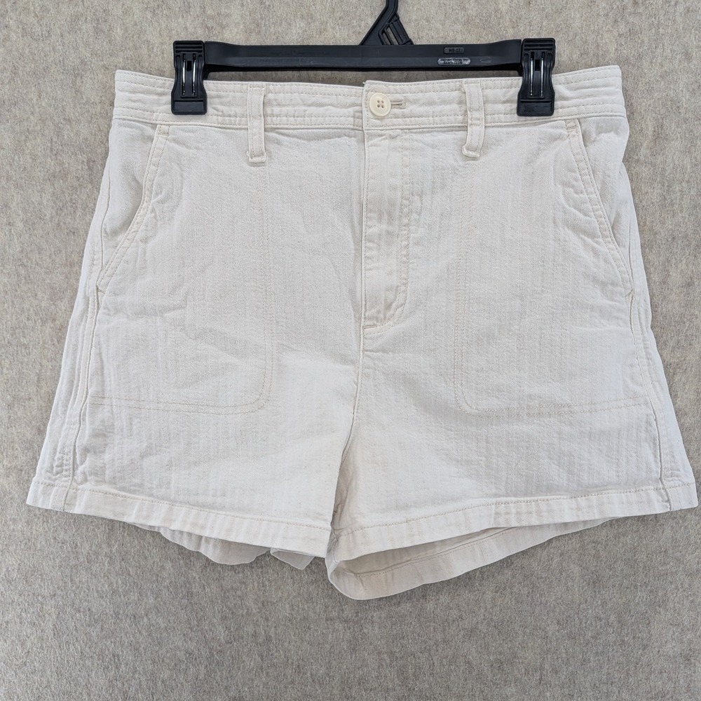 Madewell Ivory Camp Shorts Women's Herringbone Pockets, Size Large